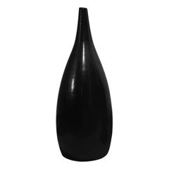 Tall Black Luster Ceramic Bottle Form Vase with Narrow Neck by Sandi Fellman