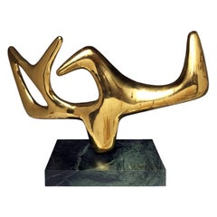 1970s Abstract Brass Branch Sculpture on Green Marble Base