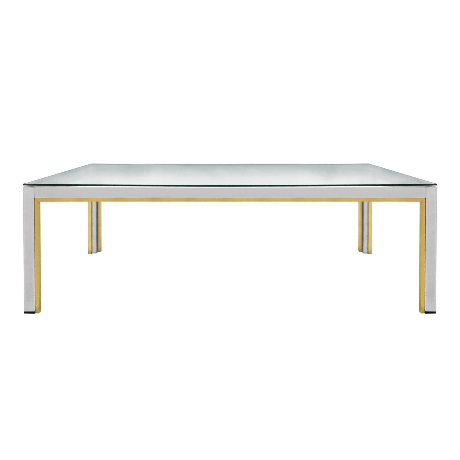 1970s Rectangular Brass and Chrome Coffee Table by Romeo Rega For Sale