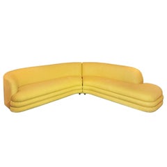 Large 1970s Curved Yellow Two-Piece Sectional Sofa