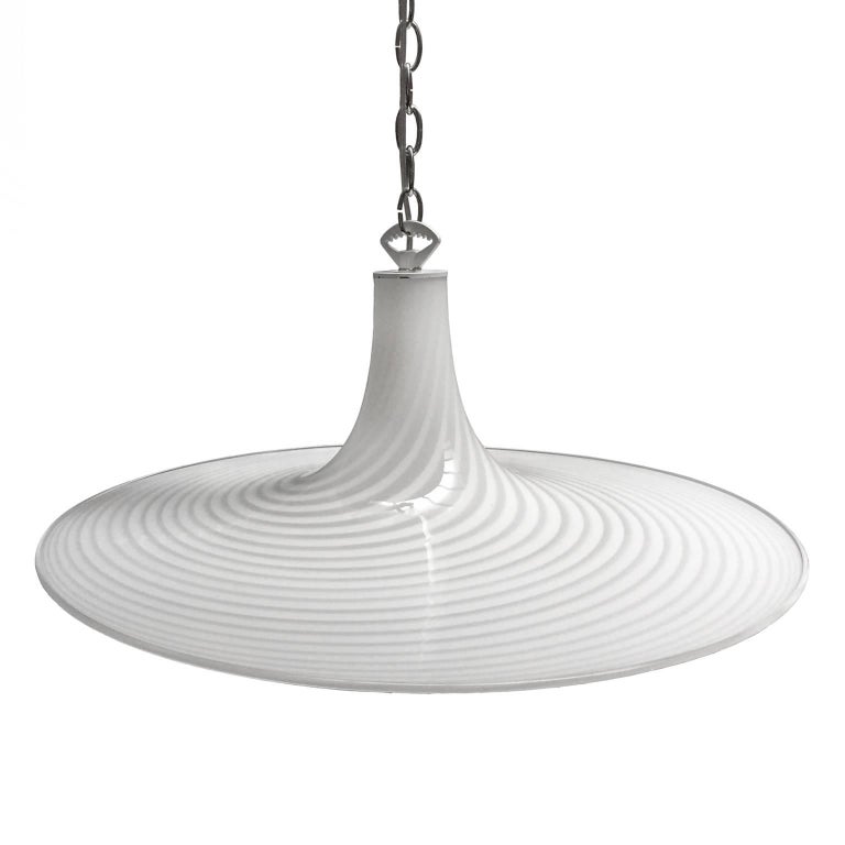 1970s, Handblown White and Grey Swirl Murano Glass Disk Chandelier For Sale