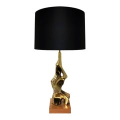 1970s Brutalist Brass Laurel Table Lamp