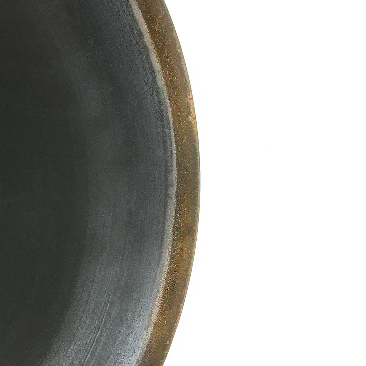 American Low Black Matte Ceramic Bowl with Gold Glaze Interior and Rim by Sandi Fellman