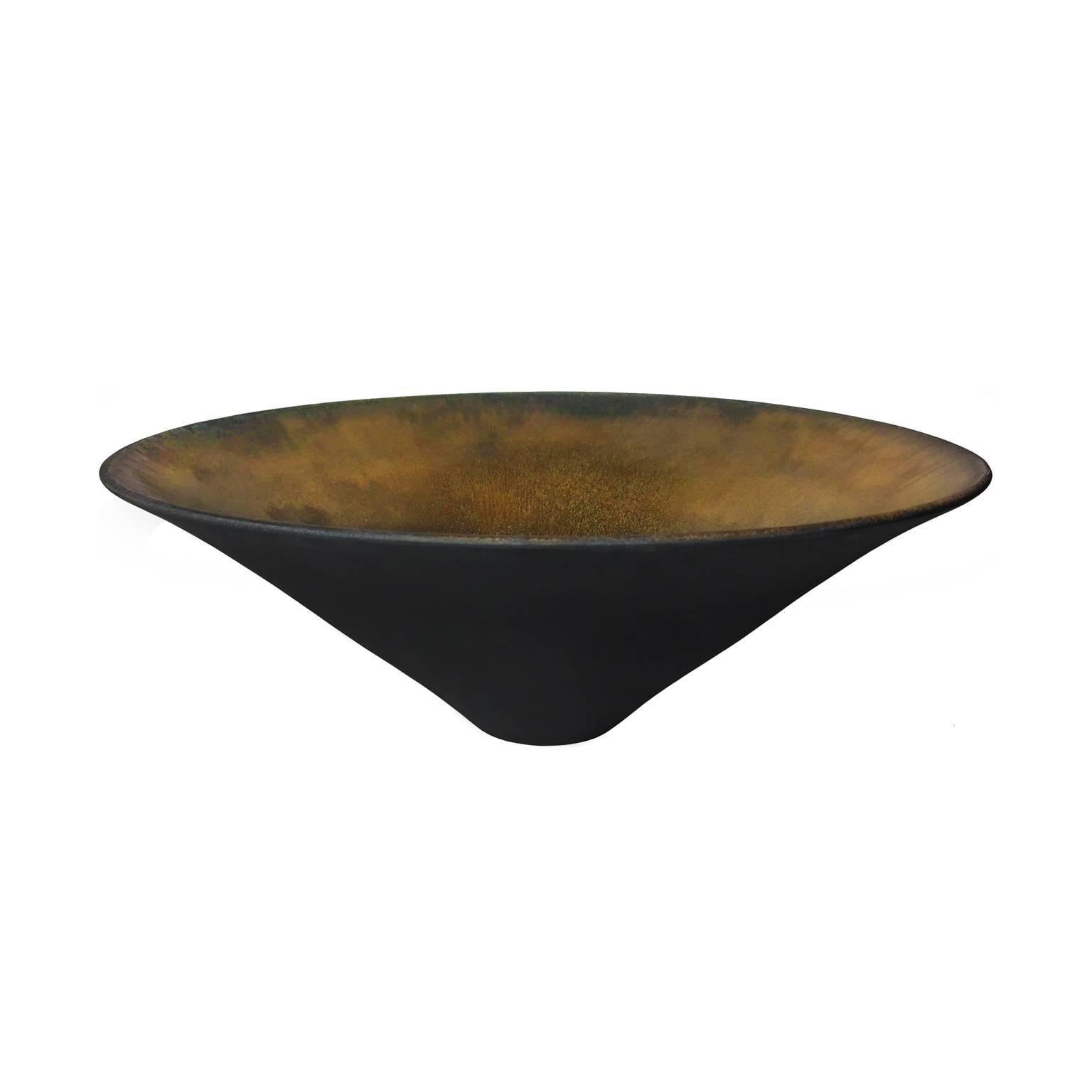 Black Matte Point Base Ceramic Bowl with Gold Glaze Interior by Sandi Fellman