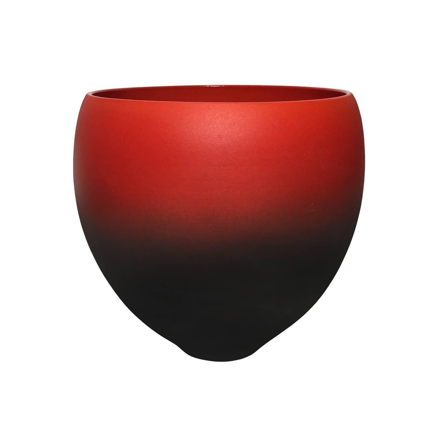 Red Ombre Matte Ceramic Bowl with Red Gloss Glaze Interior by Sandi Fellman