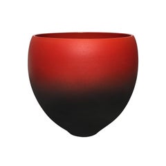 Red Ombre Matte Ceramic Bowl with Red Gloss Glaze Interior by Sandi Fellman