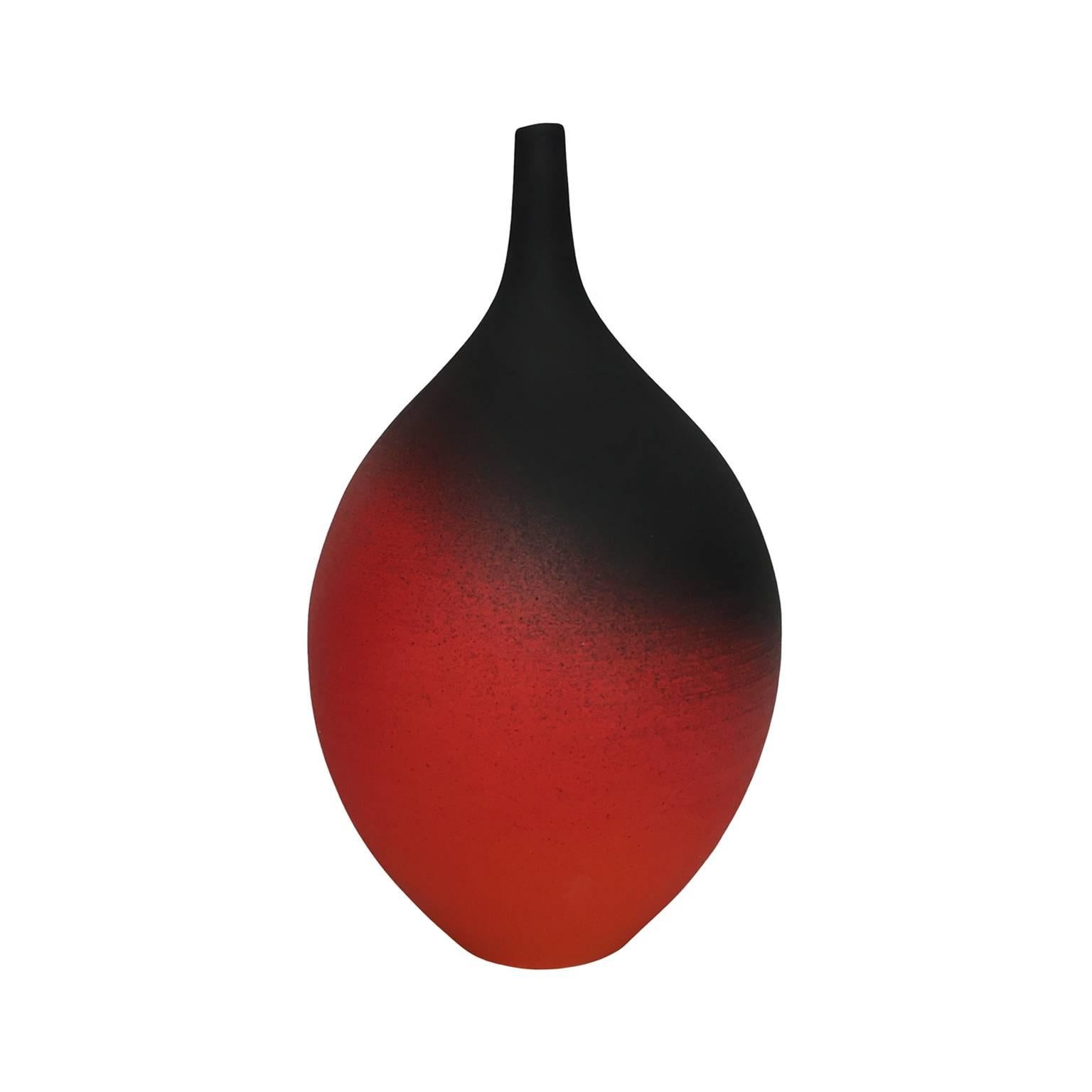 Red Ombre Matte Ceramic Bottle Form Vase with Narrow Neck by Sandi Fellman