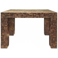 1970s Rectangular Lacquered Faux Snake Skin Checkerboard Side Table