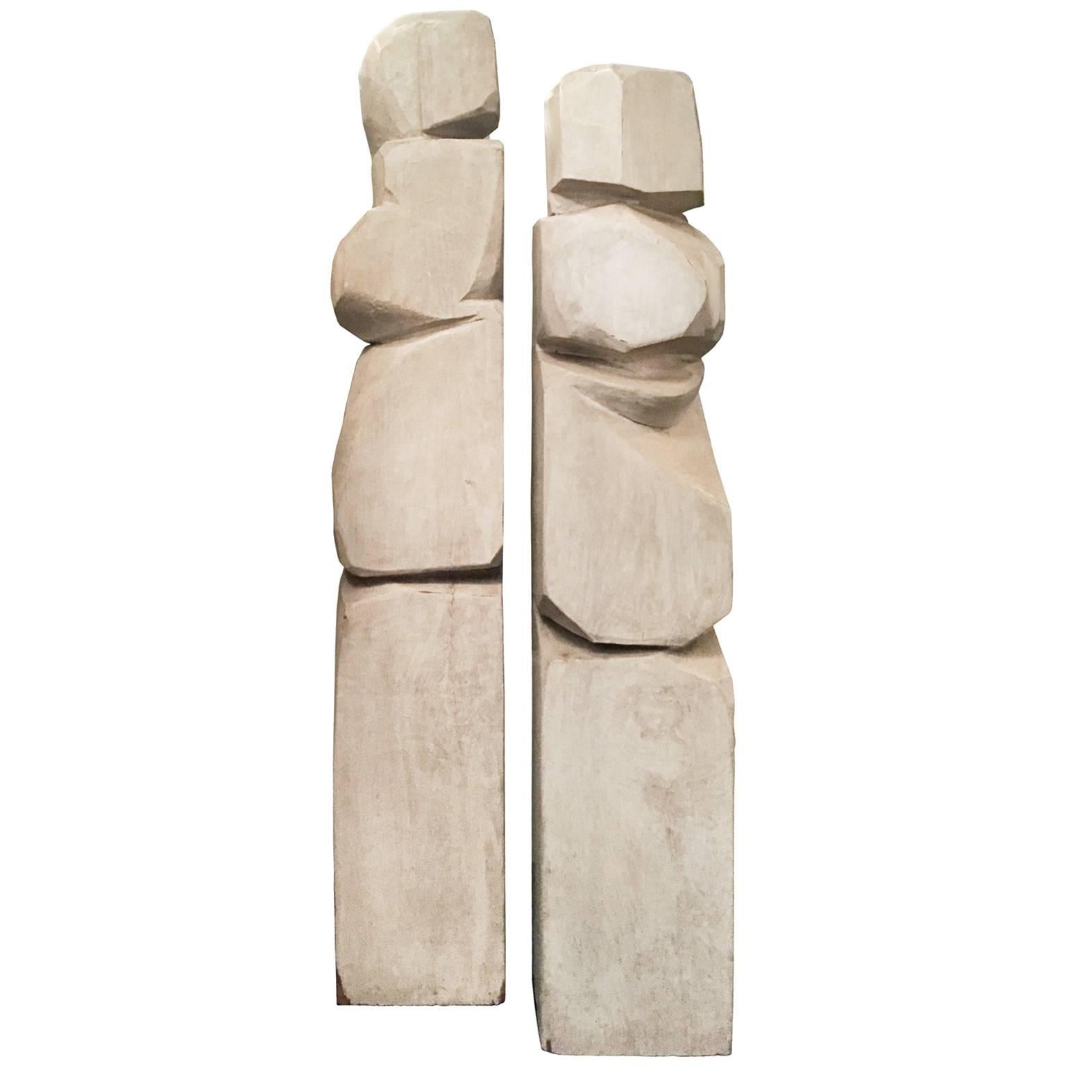 Midcentury abstract Expressionist carved and painted wood sculpture #2 by Salvatore Grippi. Signed and dated, USA, 1958. 

Pair available, priced individually.