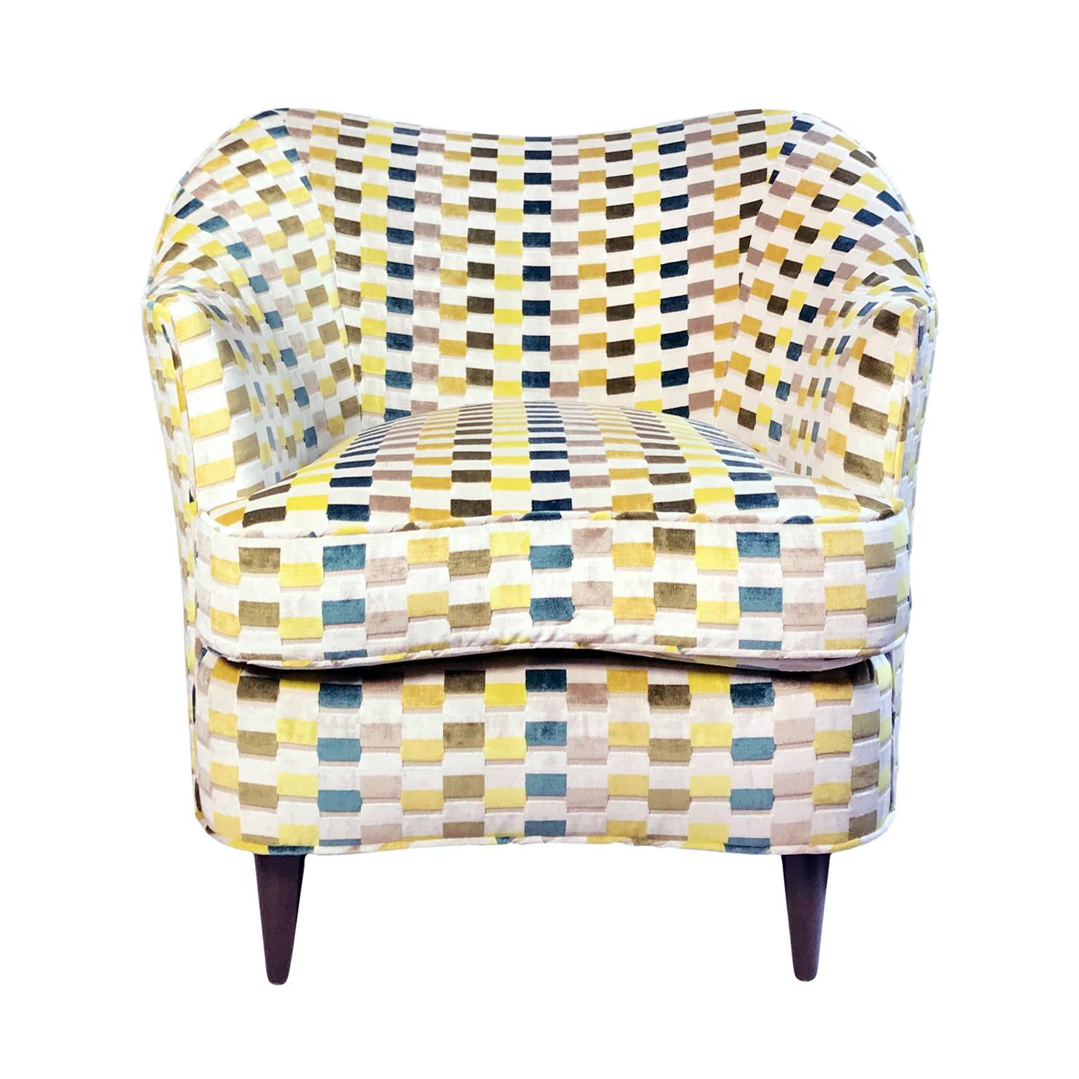 Flair Home Collection Custom Gio Curved Back Armchair in Multicolored Velvet In Excellent Condition In New York, NY