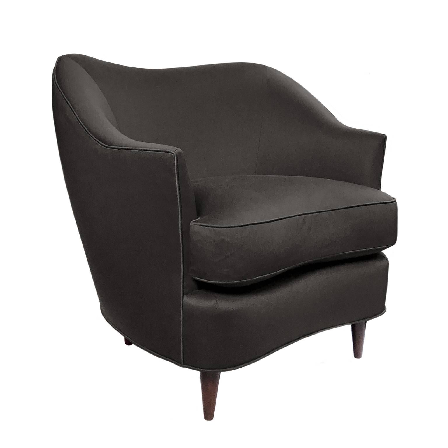 Flair Home Collection Custom Gio Curved Back Armchair in Deep Brown Satin