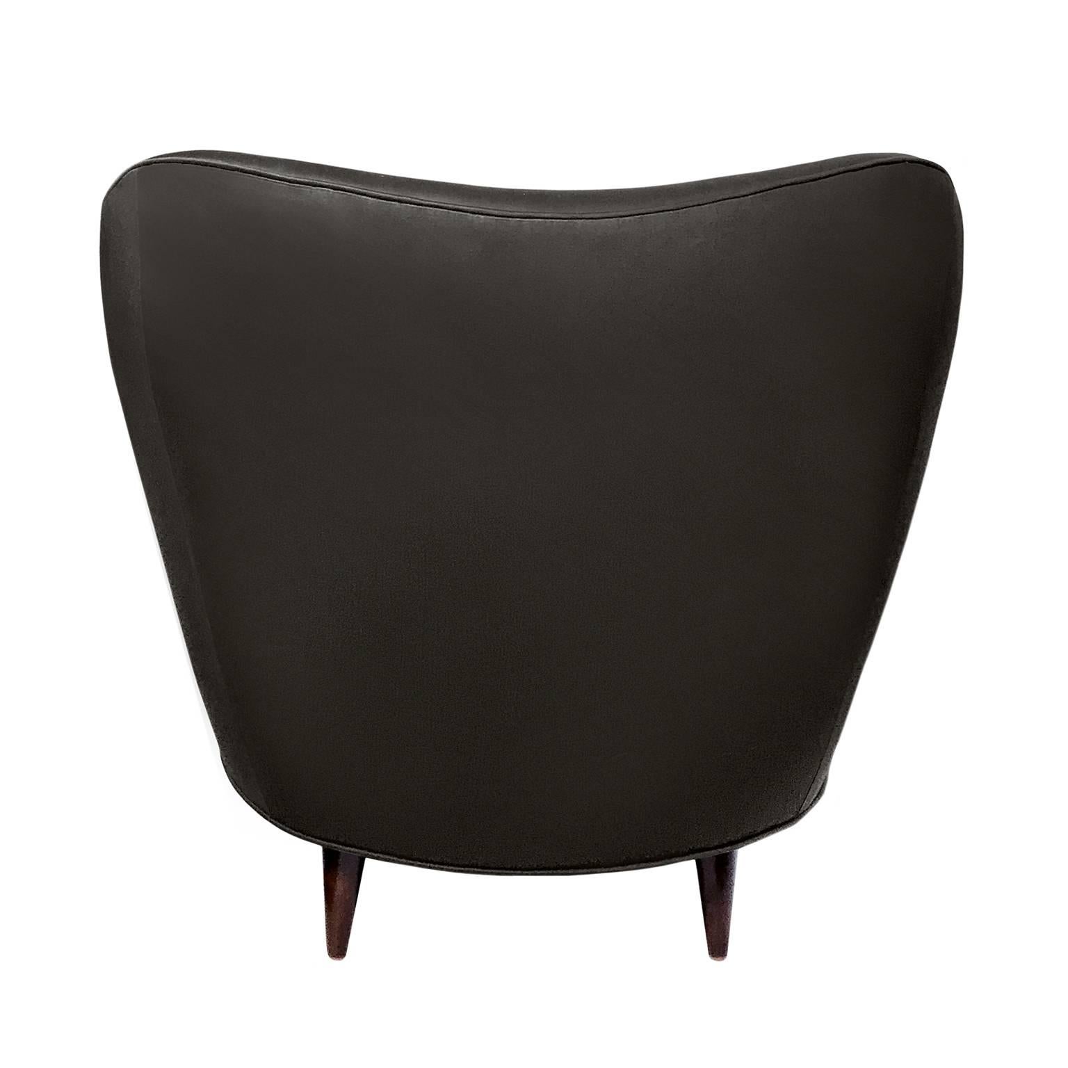 American Flair Home Collection Custom Gio Curved Back Armchair in Deep Brown Satin