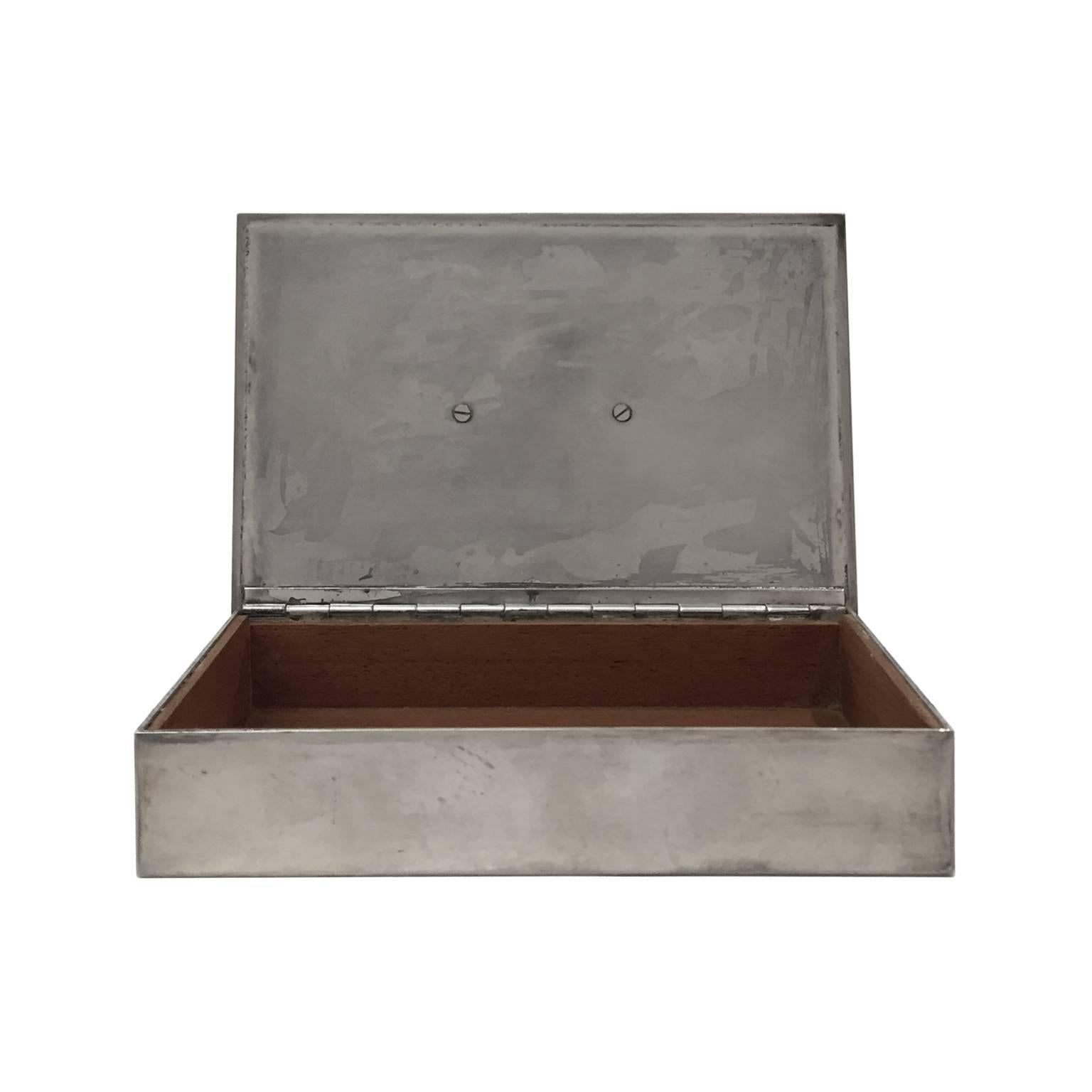 Late 20th Century 1970s, French Rectangular Silver Box with Coin Lid Detail by Christian Dior