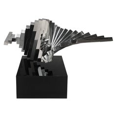 1970s Stainless Steel Bar Spiral Sculpture on Black Lucite Base