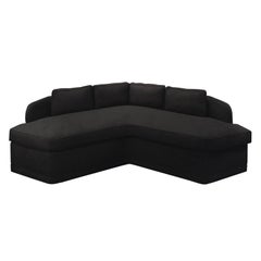 1970s Angled Low Back Sofa in Dark Charcoal Flannel