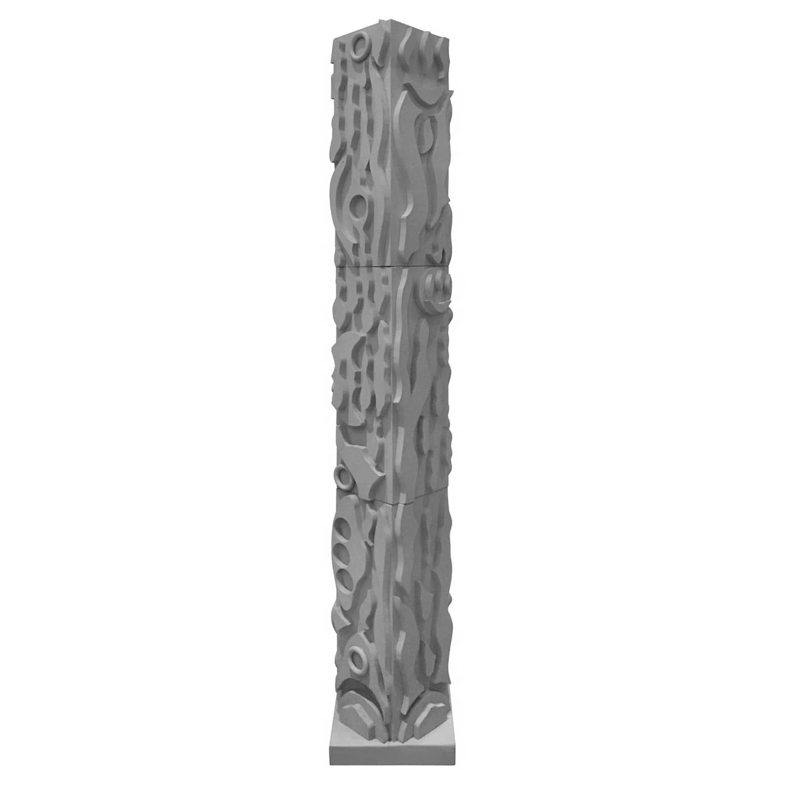 1970s Matte Grey Wood Totem Sculpture For Sale