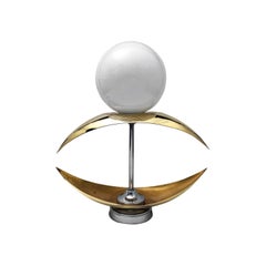 1960s French Brass and Glass Globe Accent Table Lamp