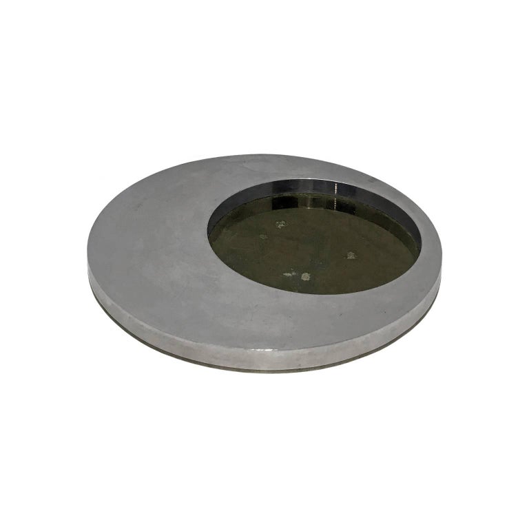 1970s French Round Brass and Chrome Vide Poche For Sale