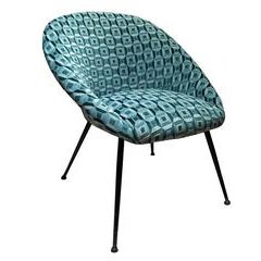 Mid-Century Curved Back Lounge Chair in Green Patterned Silk Velvet 9