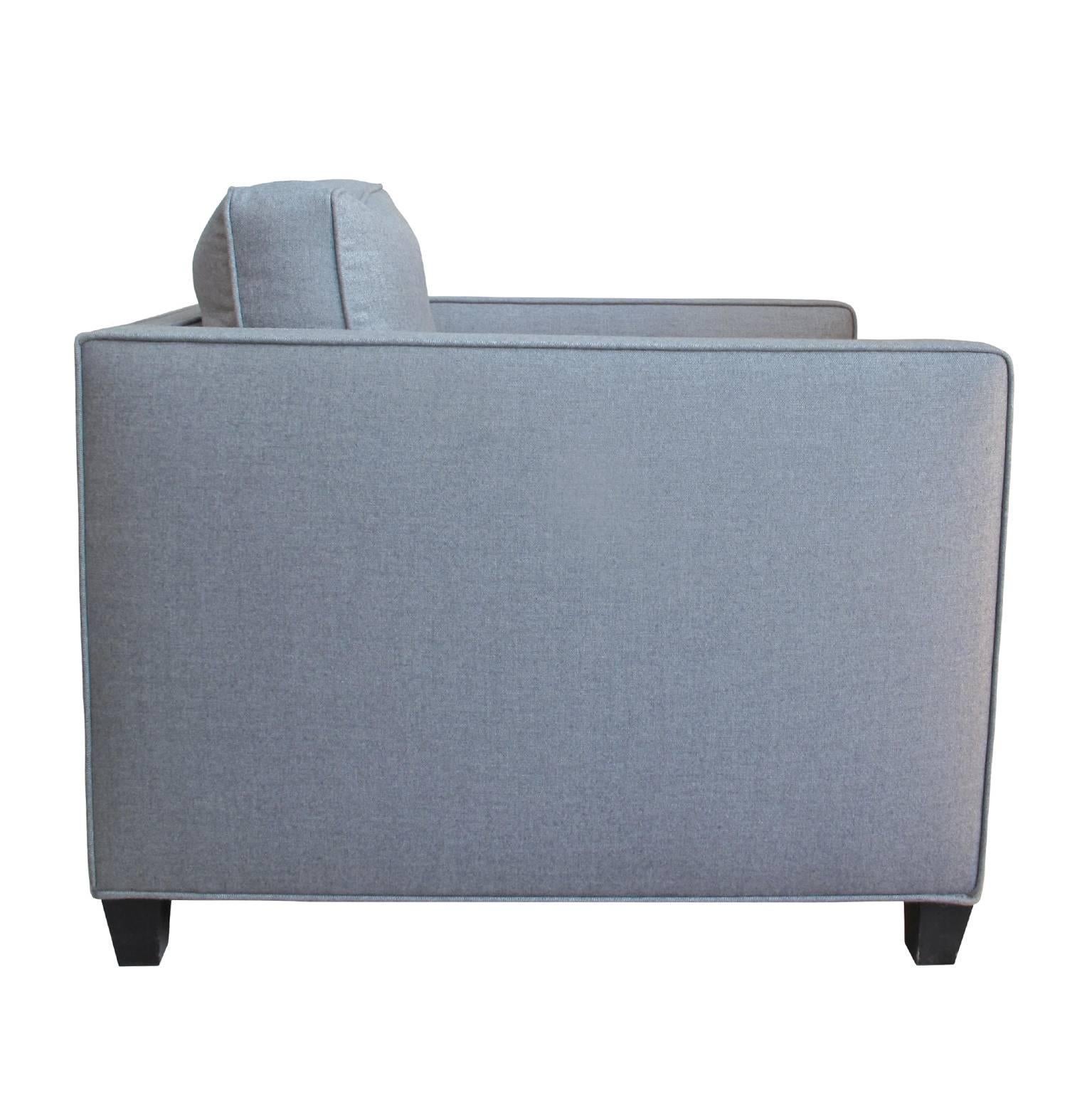 Flair Home collection custom Roma cube club chair, upholstered in grey flannel.

The simple and elegant proportions of our custom Roma chair make it suitable for many different settings and design styles.