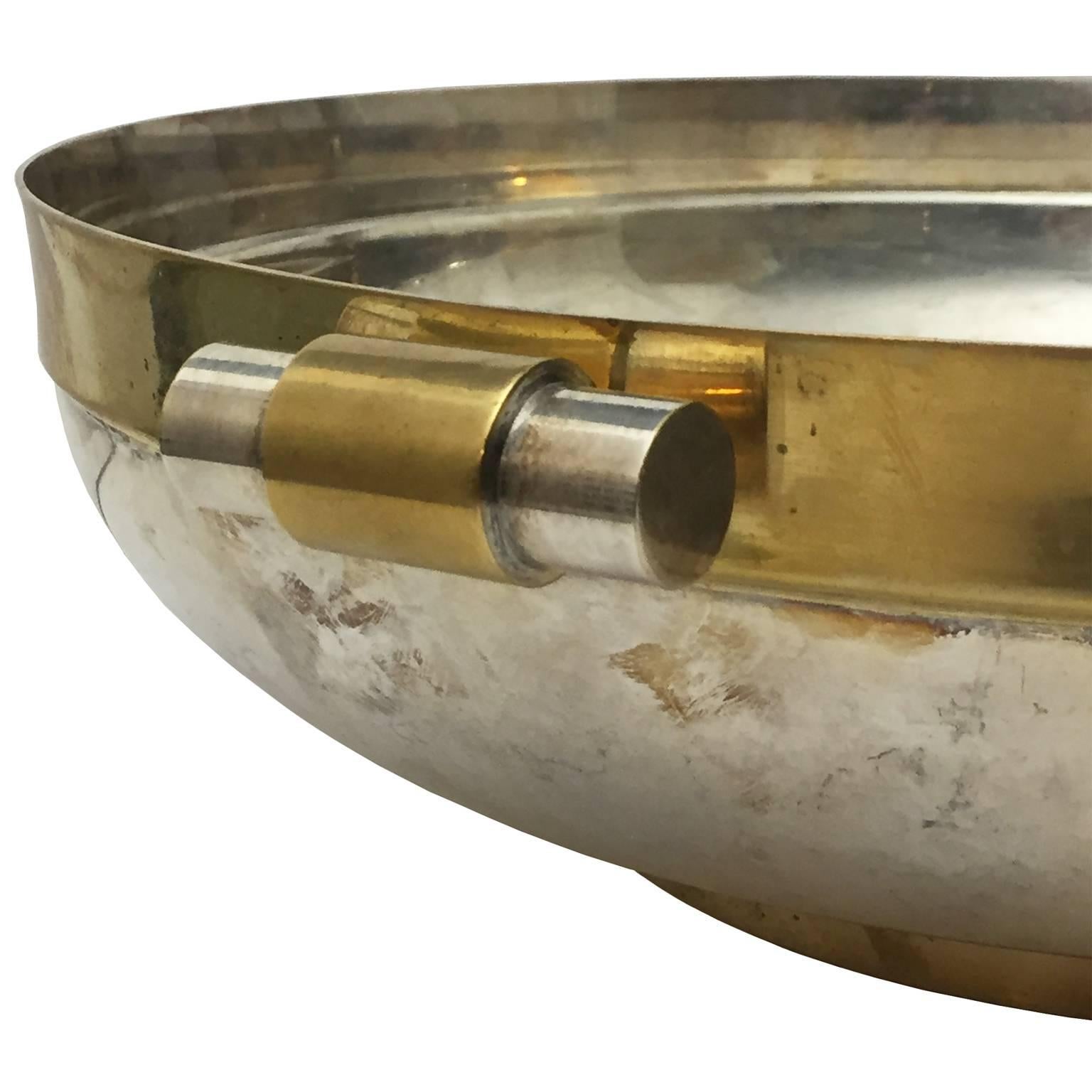 American 1970s Brass and Nickel Handled Bowl