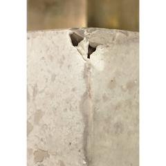 1970s French Travertine Block Table Lamp with Brass and Chrome Banding