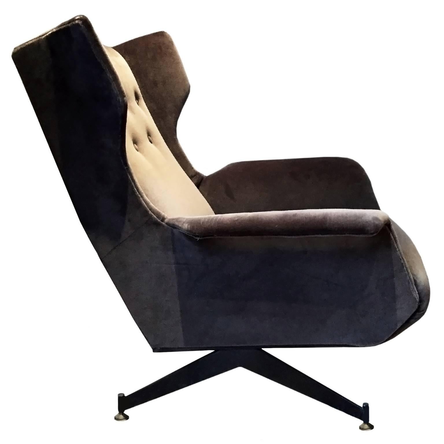 Italian Brown Velvet Wingback Chair