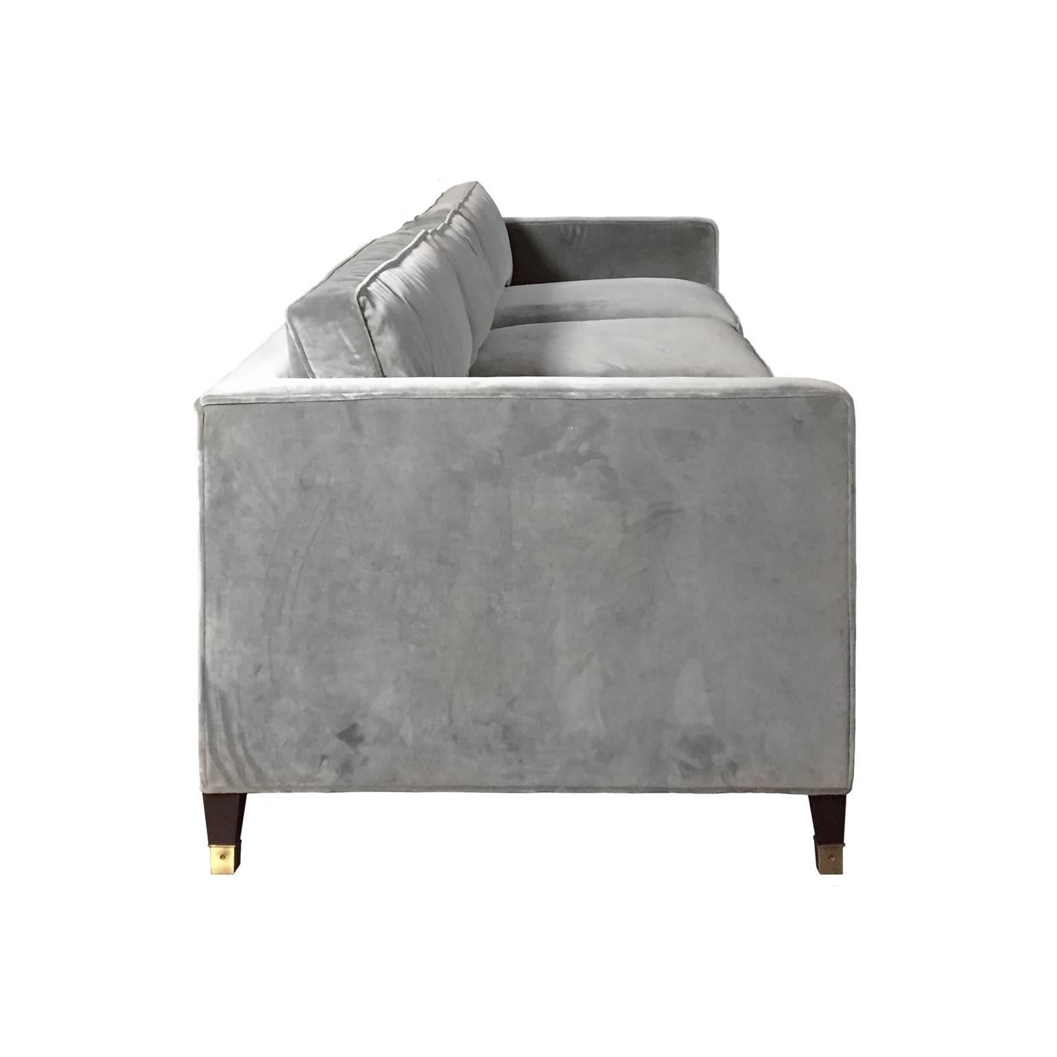 American Custom Three-Seat Sofa in Grey Velvet