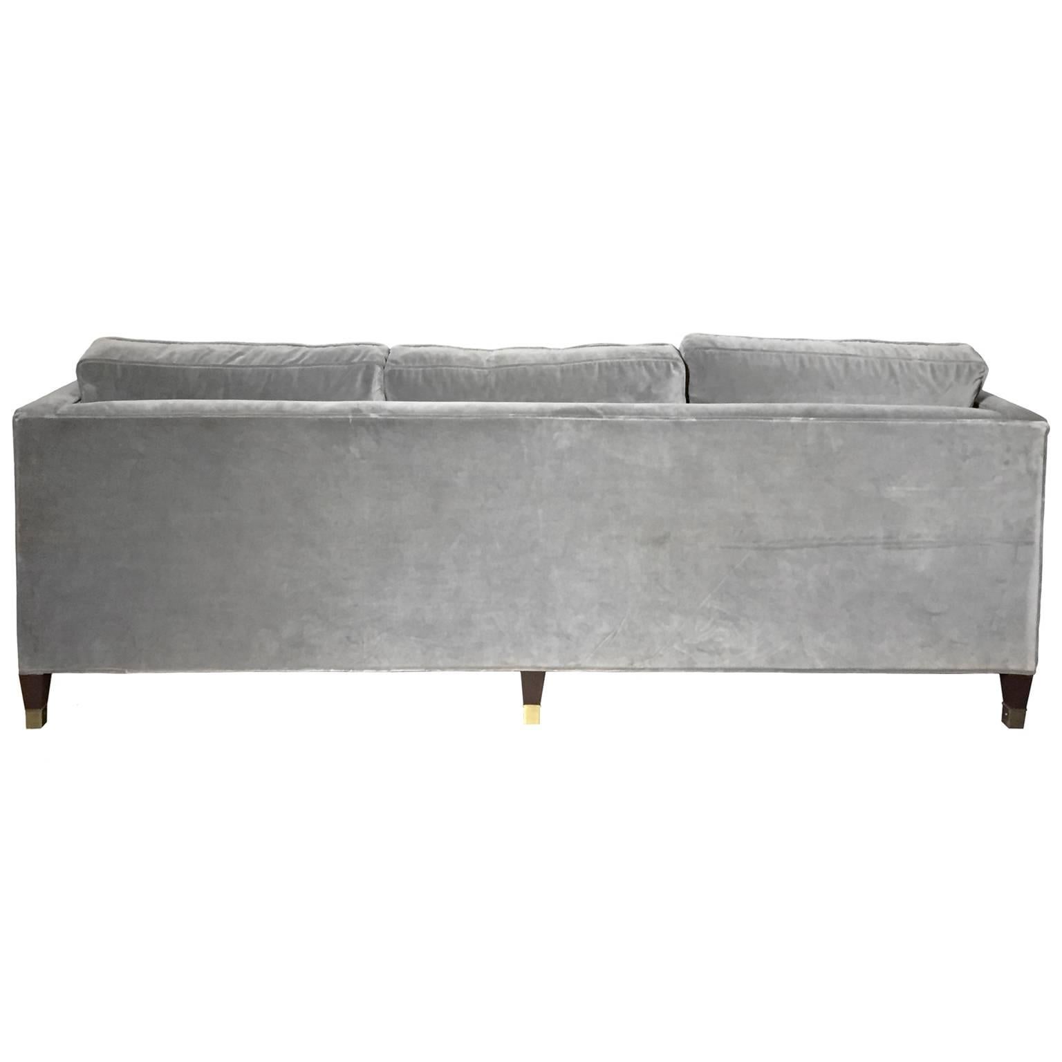 Custom Three-Seat Sofa in Grey Velvet In Good Condition In New York, NY