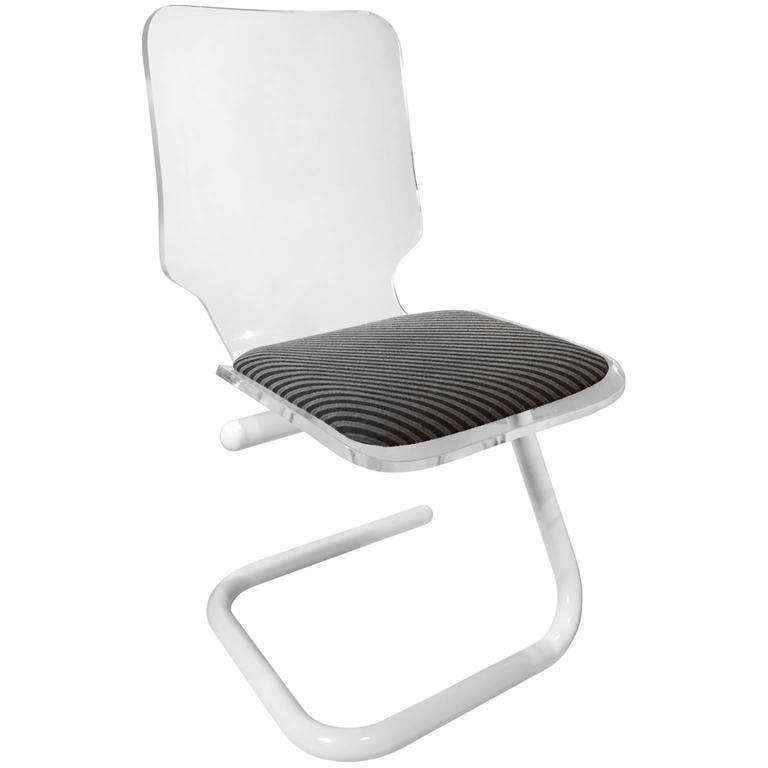 Lucite and Powder Coated Chrome Tube ZBase Desk Chair For Sale at 1stDibs