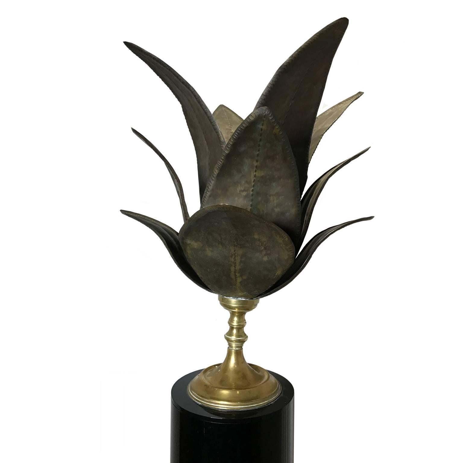 Vintage black and bronze plume floor lamp in the manner of Jansen.

Pair available, priced individually.