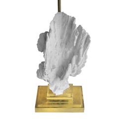 1970s Brass Mounted Coral Table Lamp in the Manner of Willy Daro