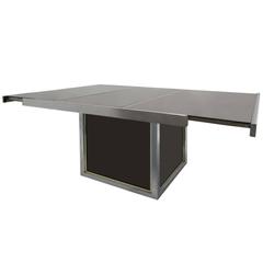 1970s French Mirrored Top Expandable Brass and Chrome Dining Table