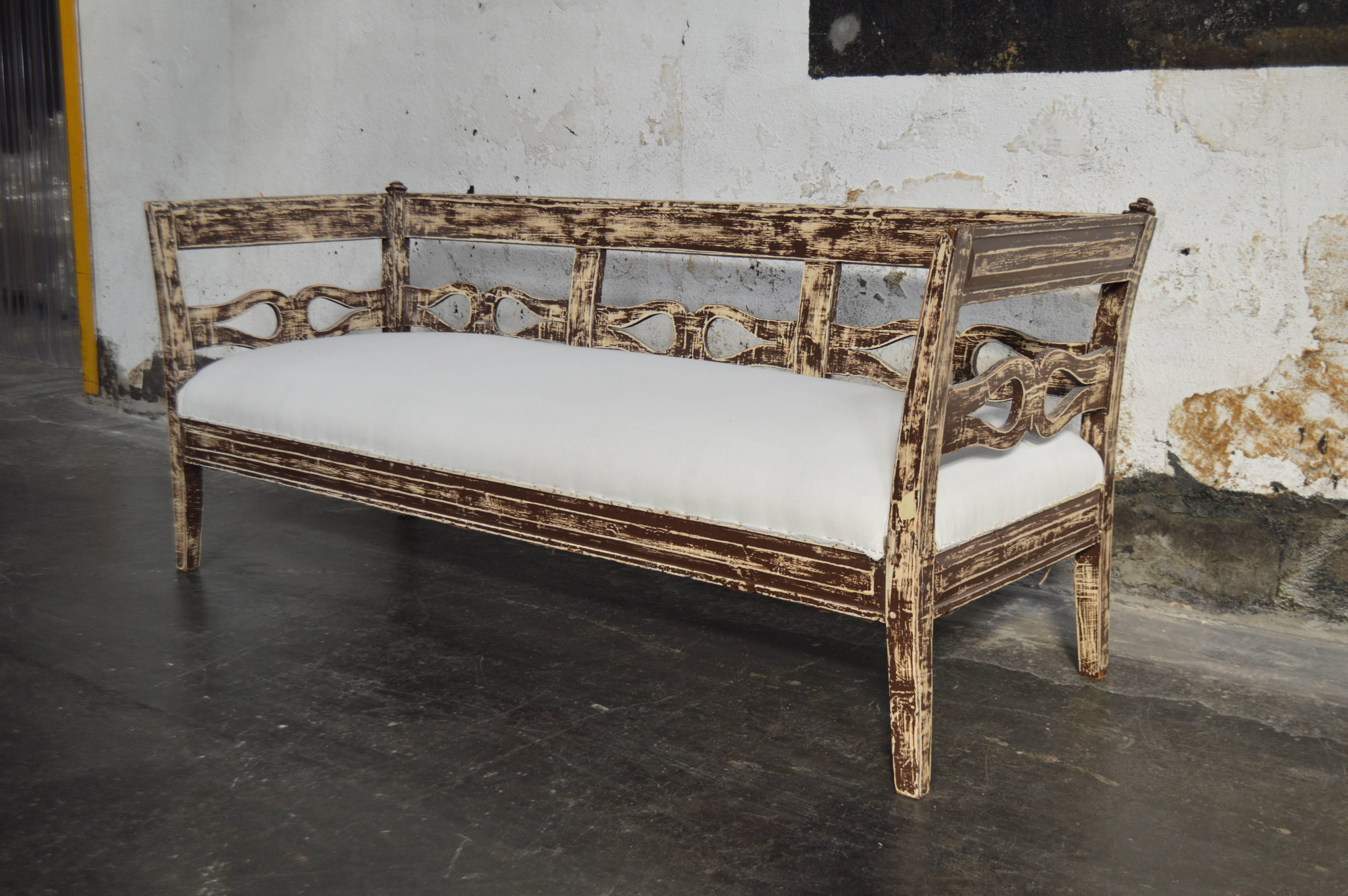 Sale Antique Swedish Country Gustavian Painted Settee 3