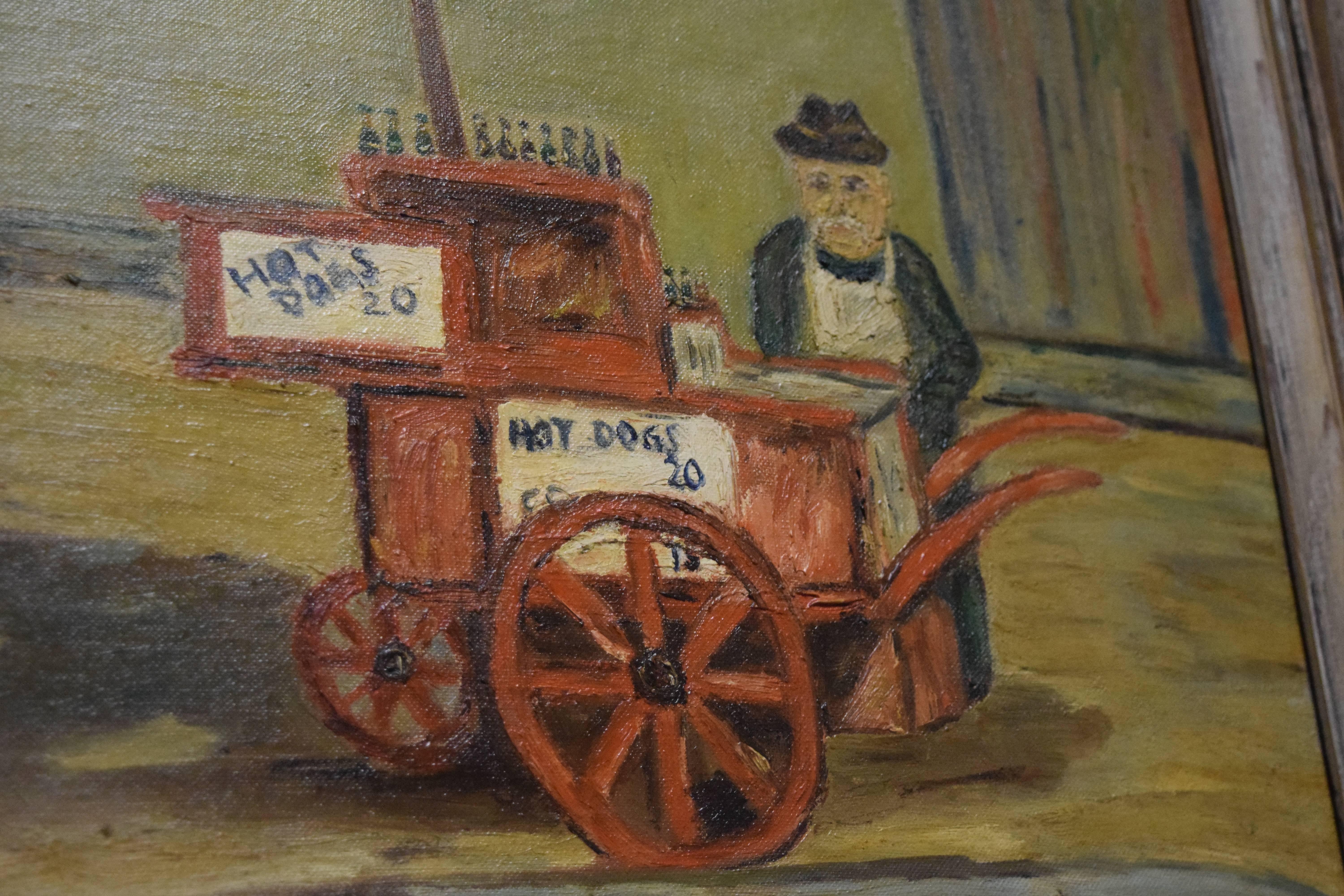 Mid-Century Modern Midcentury Painting Hot Dog Stand by Stern