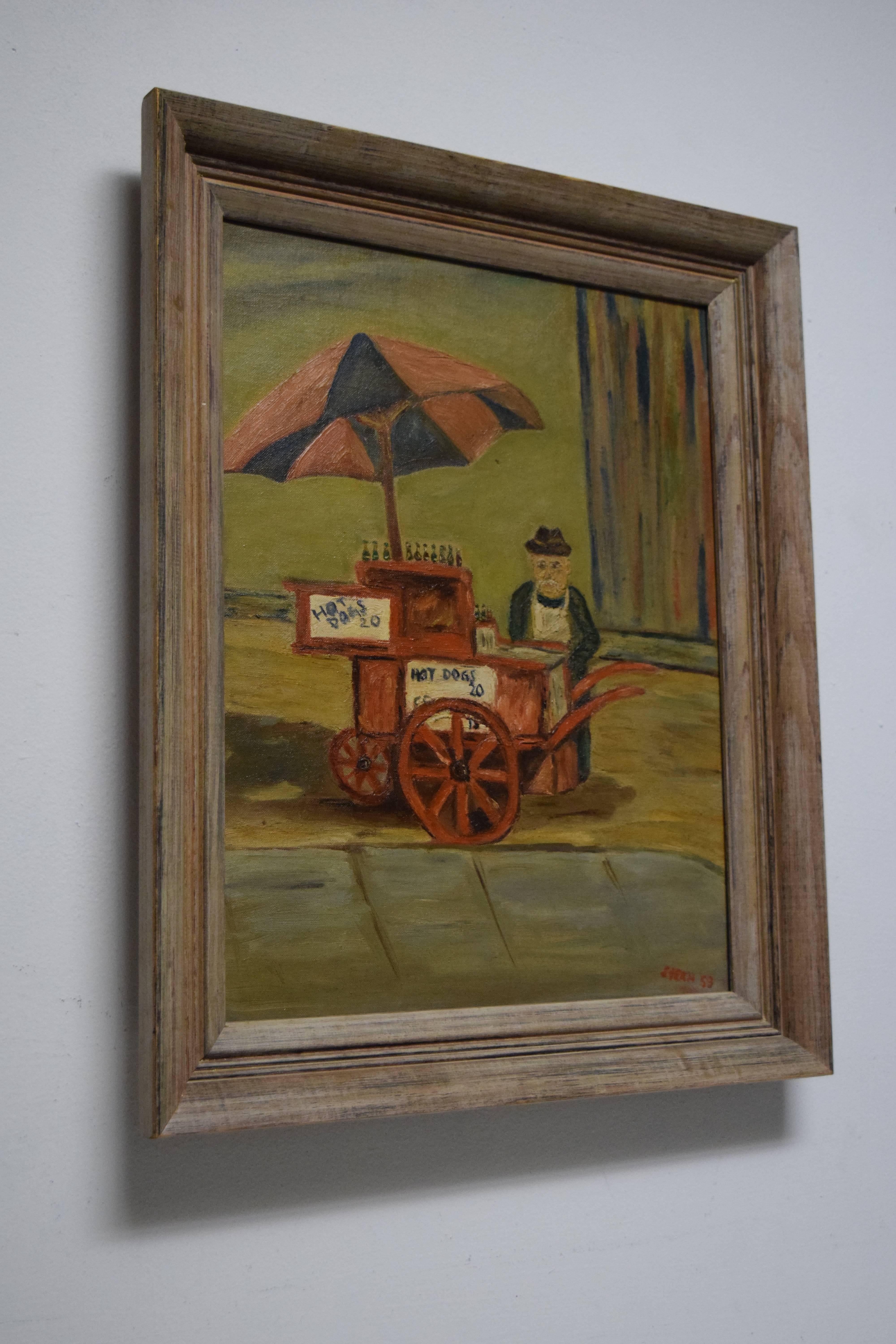 Midcentury Painting Hot Dog Stand by Stern In Good Condition In Atlanta, GA