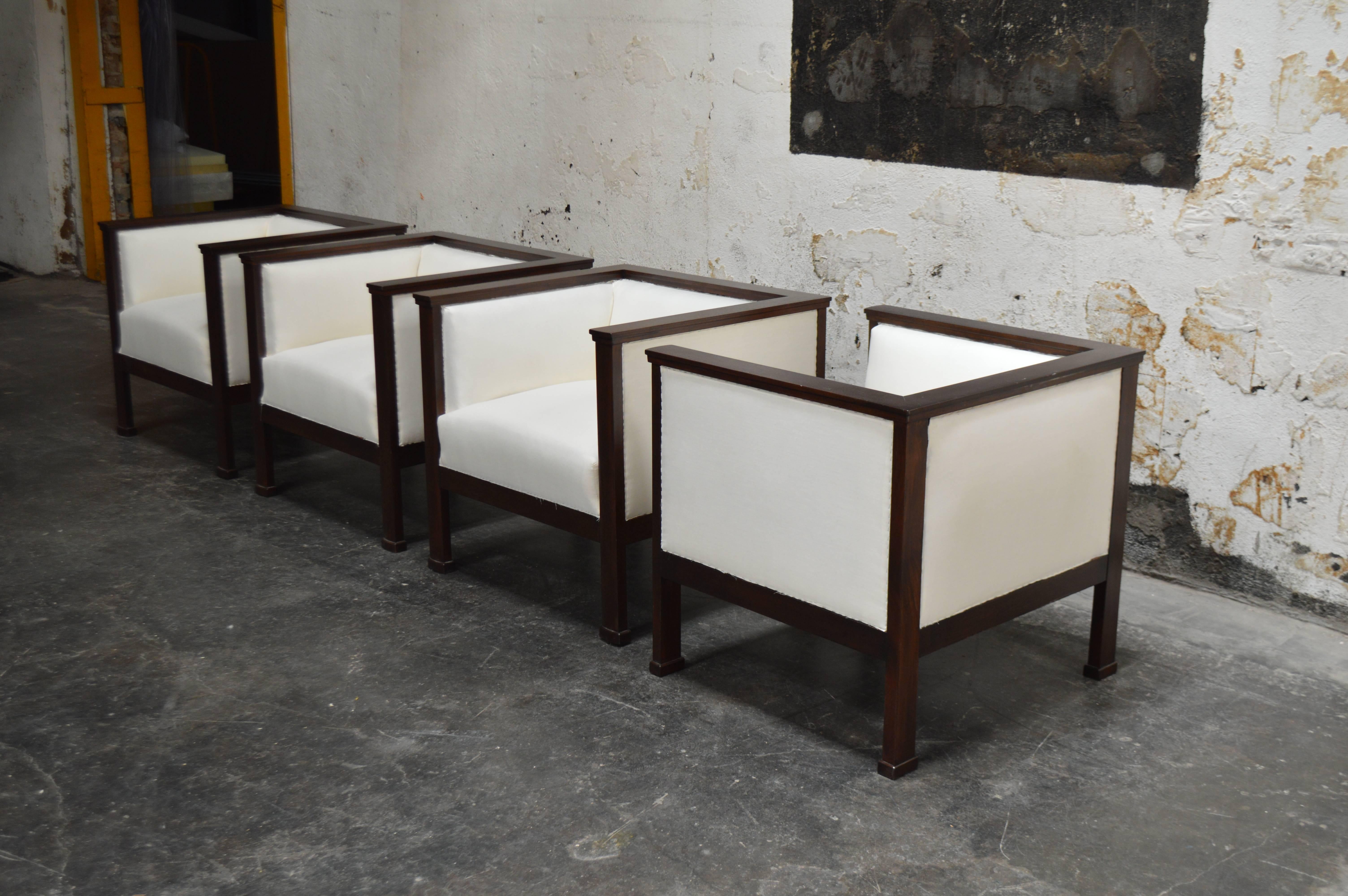 Muslin Set of Four Swedish Arts and Crafts Club Chairs  For Sale