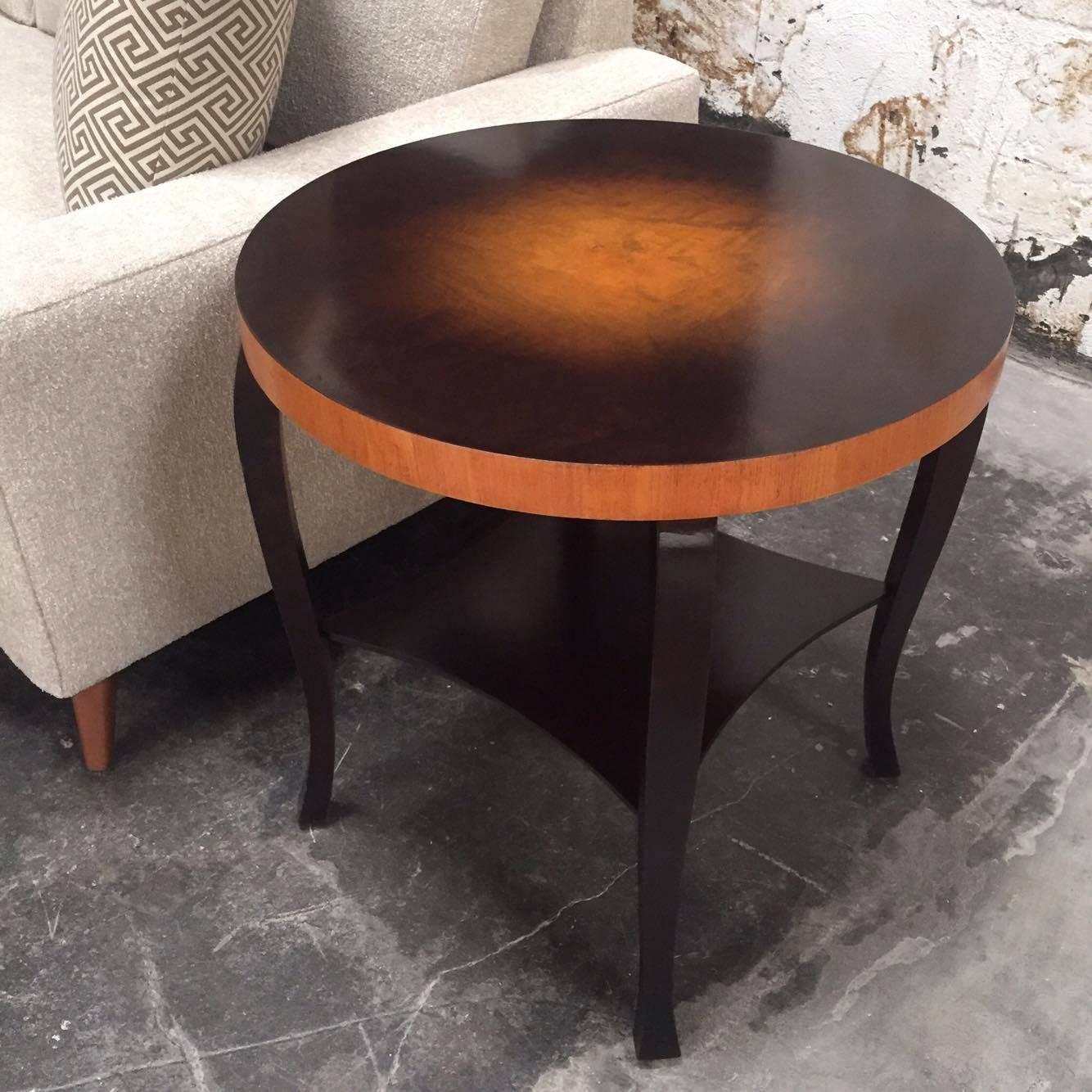 Swedish Art Deco Dark Flame Birch and Golden Elm Side Table with Shelf For Sale 3