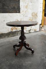 Round Mahogany Stained Birch Tea or Game Table with English Legs