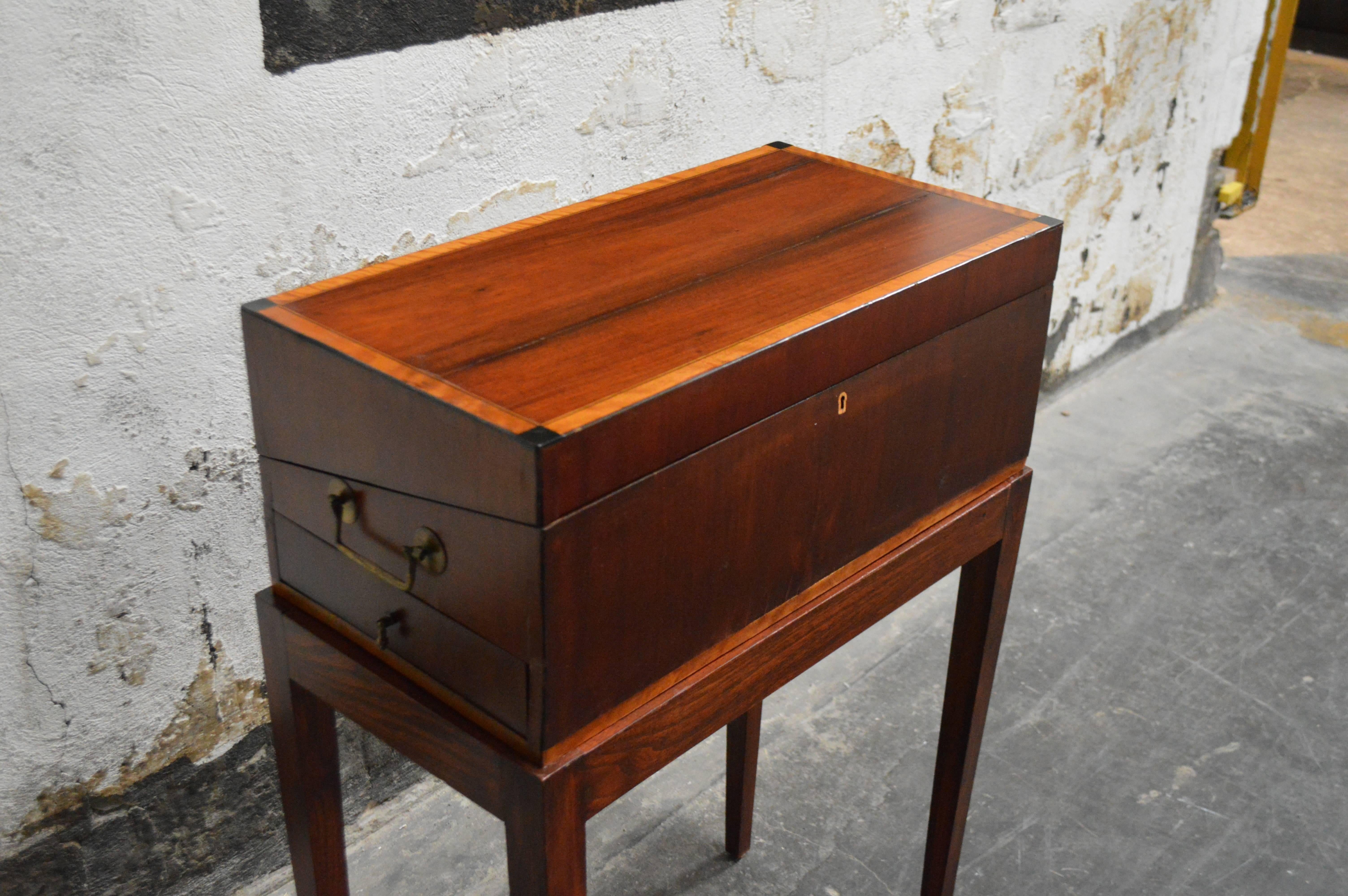 Other Antique Mahogany Intarsia Writing Box or Lap Desk on Rosewood Stand