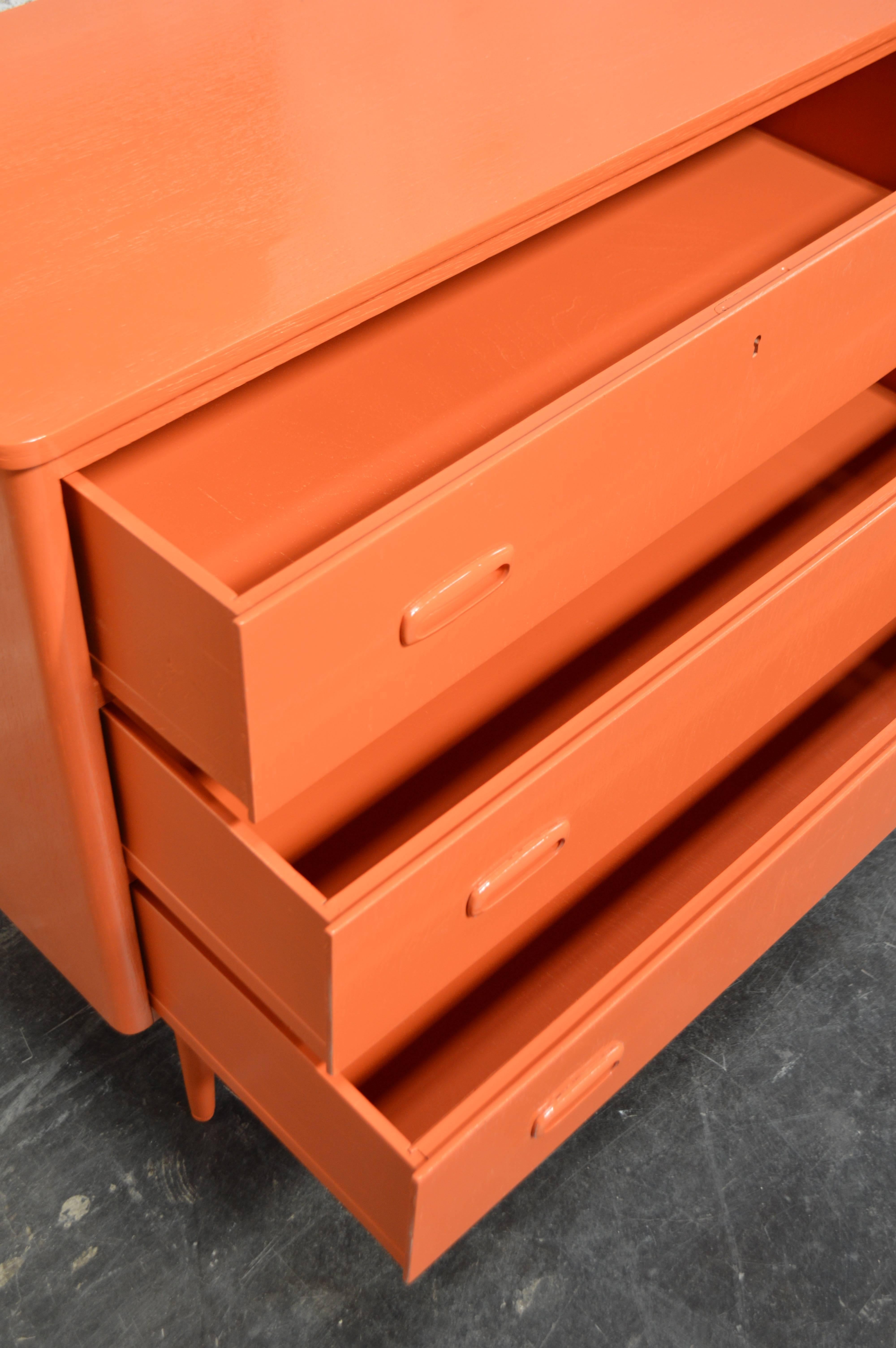 Mid-20th Century Swedish Mid-Century Modern Hermes Orange Lacquer Three-Drawer Chest
