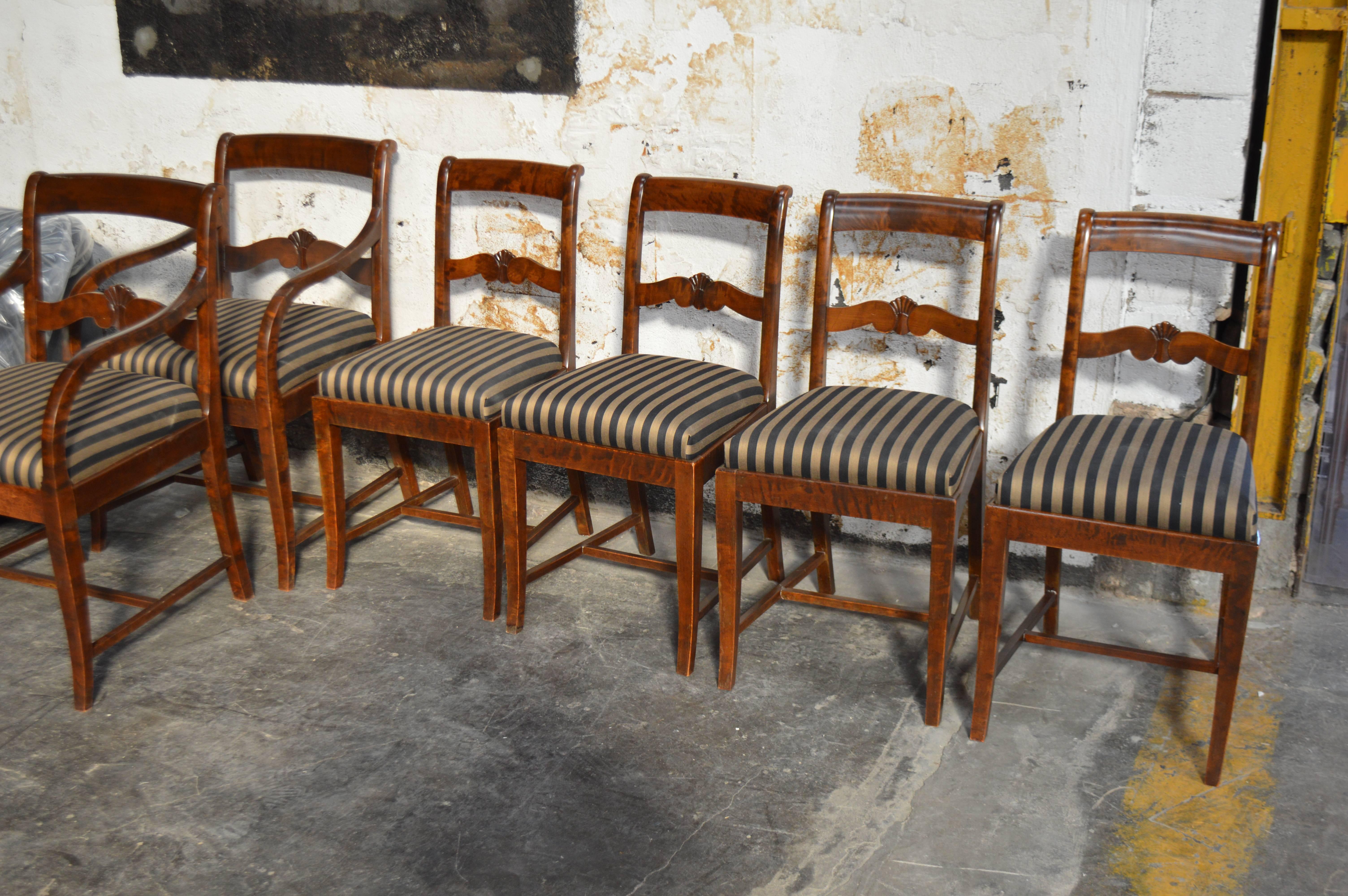 Birch Antique Swedish Karl Johan Revival Dining Chairs Set Of Six
