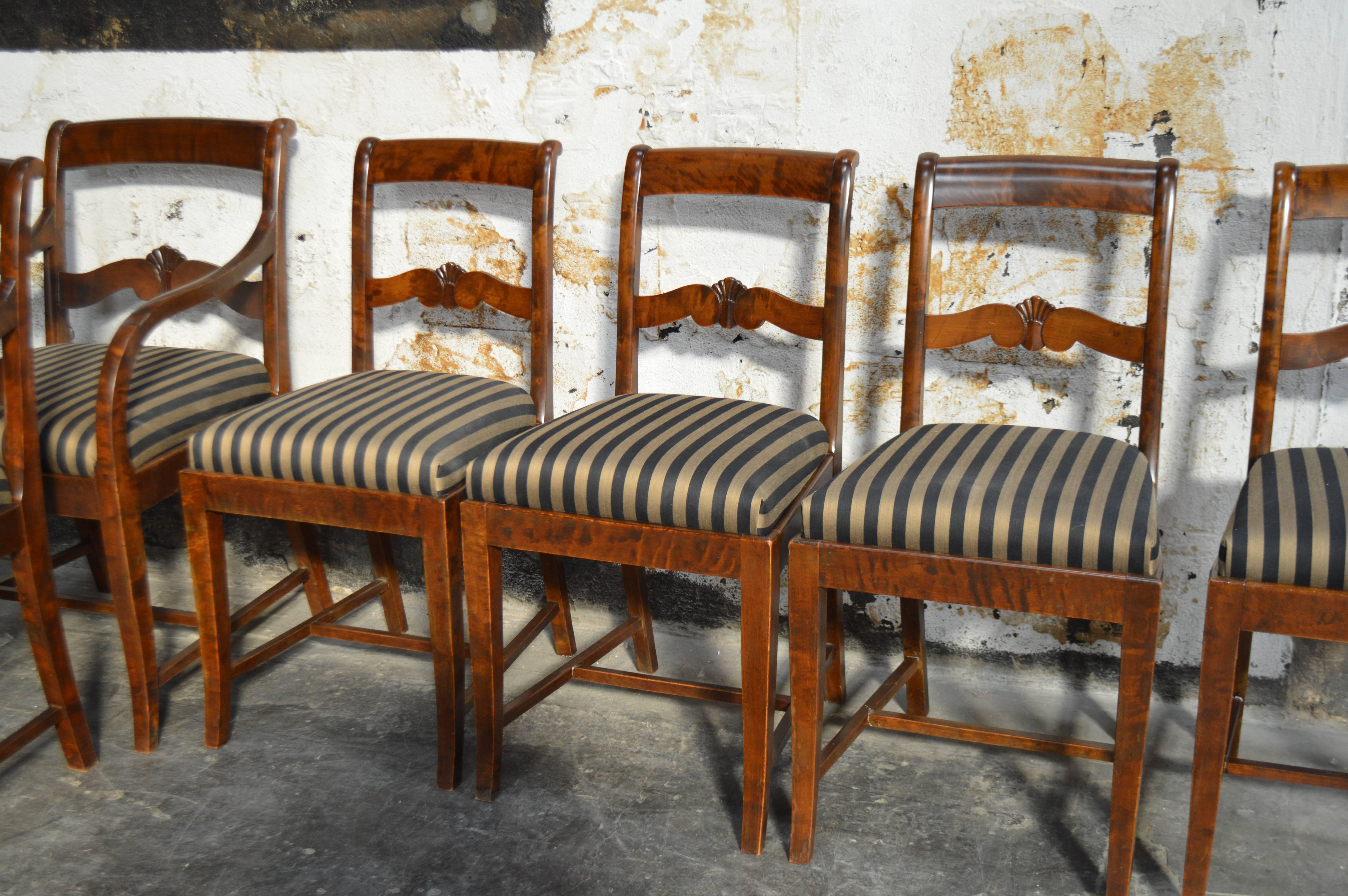 Antique Swedish Karl Johan Revival Dining Chairs Set Of Six 4