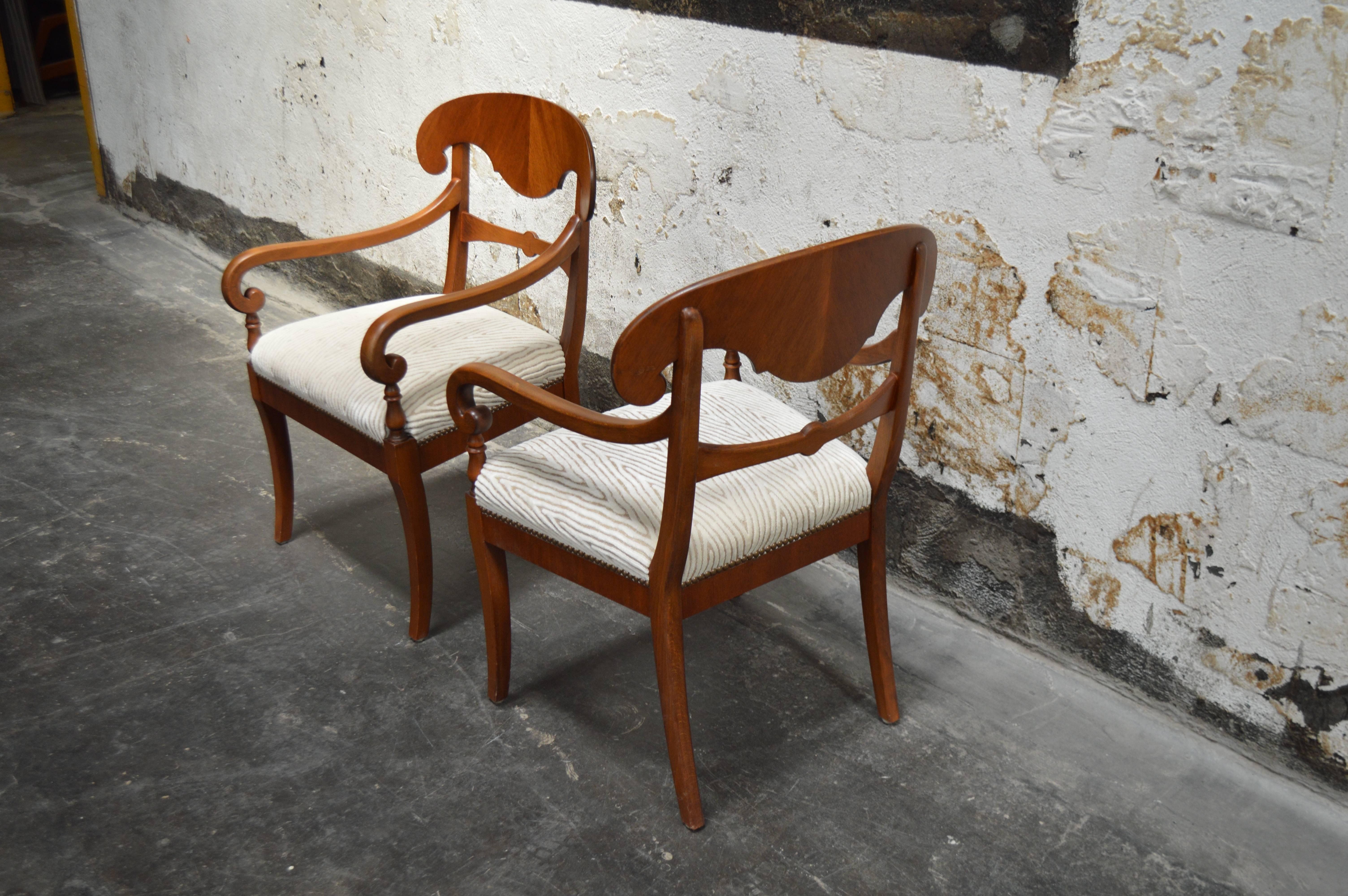 Velvet Pair of Swedish Biedermeier Revival Napoleon Hat Armchairs