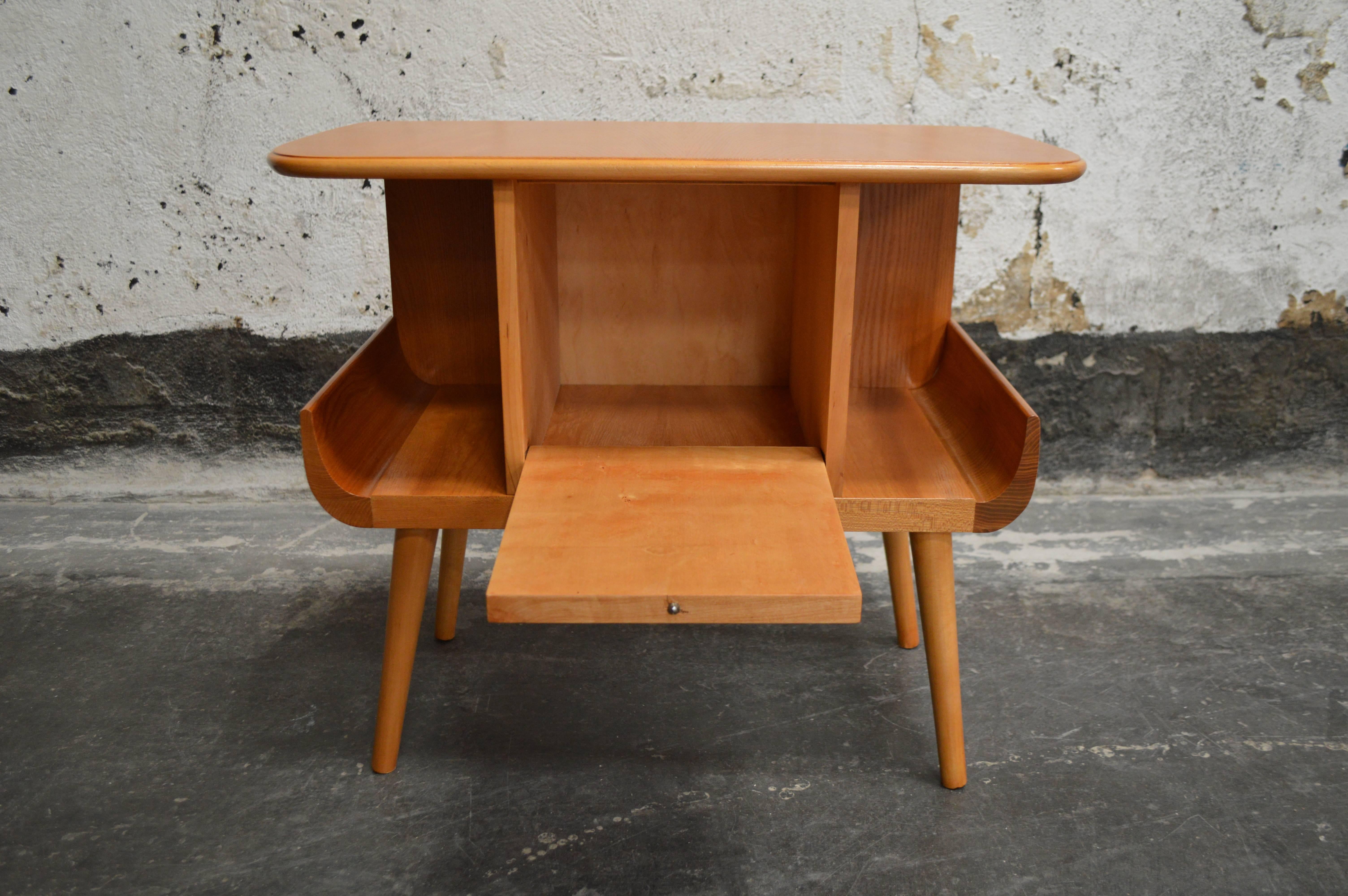 Swedish Mid-Century Golden Elm Side Table with Door In Good Condition In Atlanta, GA