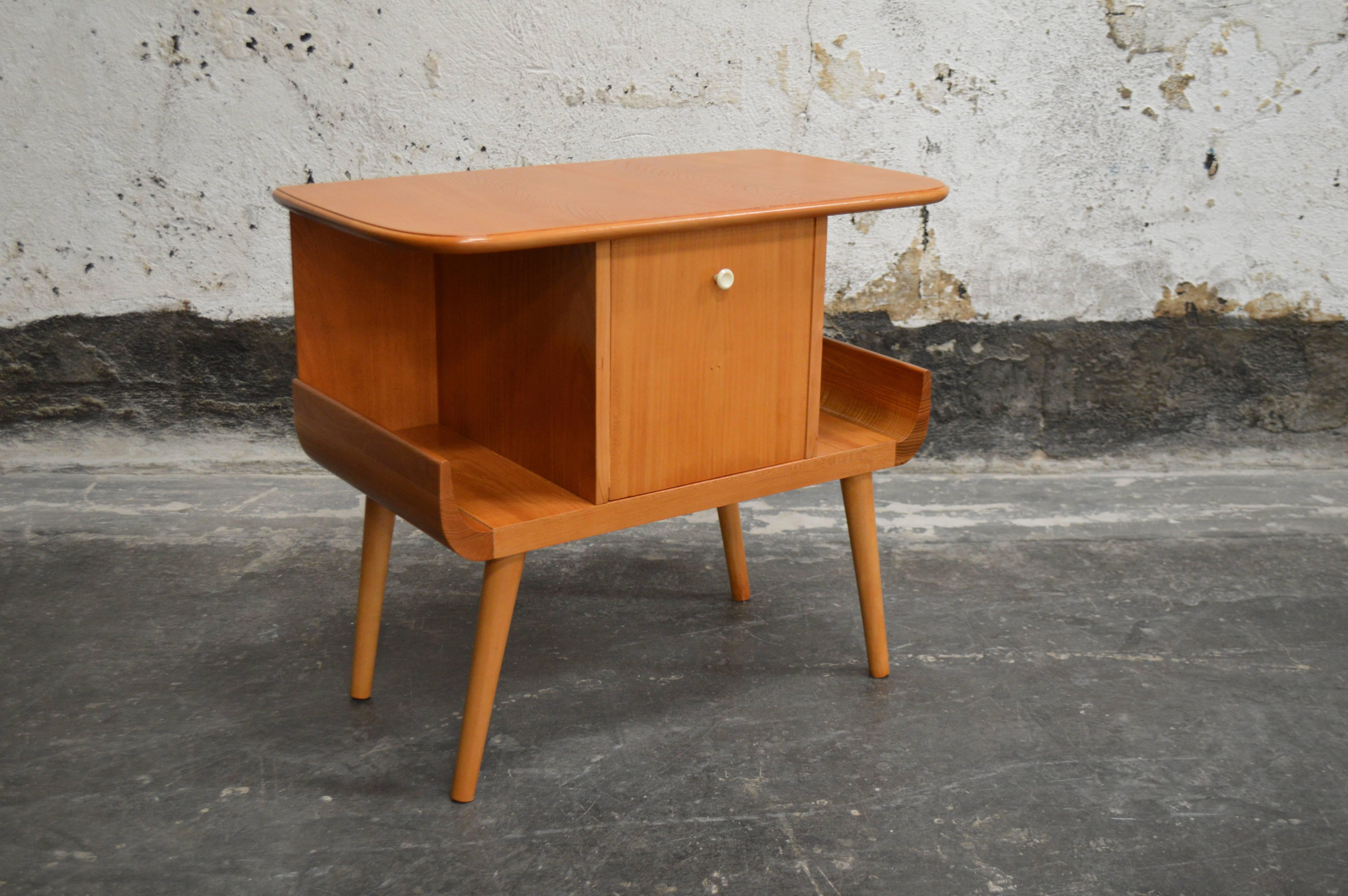 Swedish Mid-Century Golden Elm Side Table with Door 1