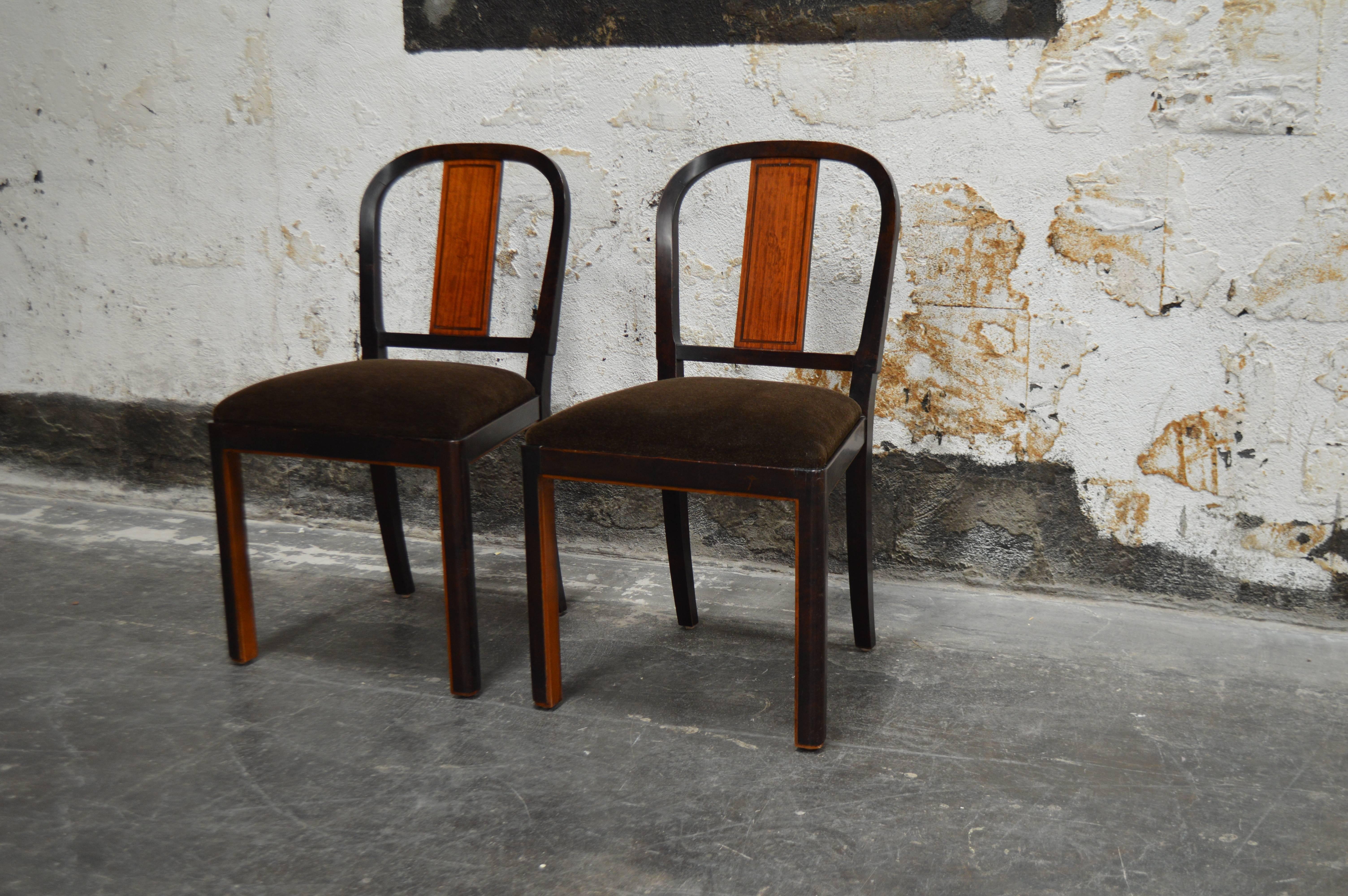 Mohair Pair of Carl Malmsten Swedish Grace Inlaid Side Chairs For Sale
