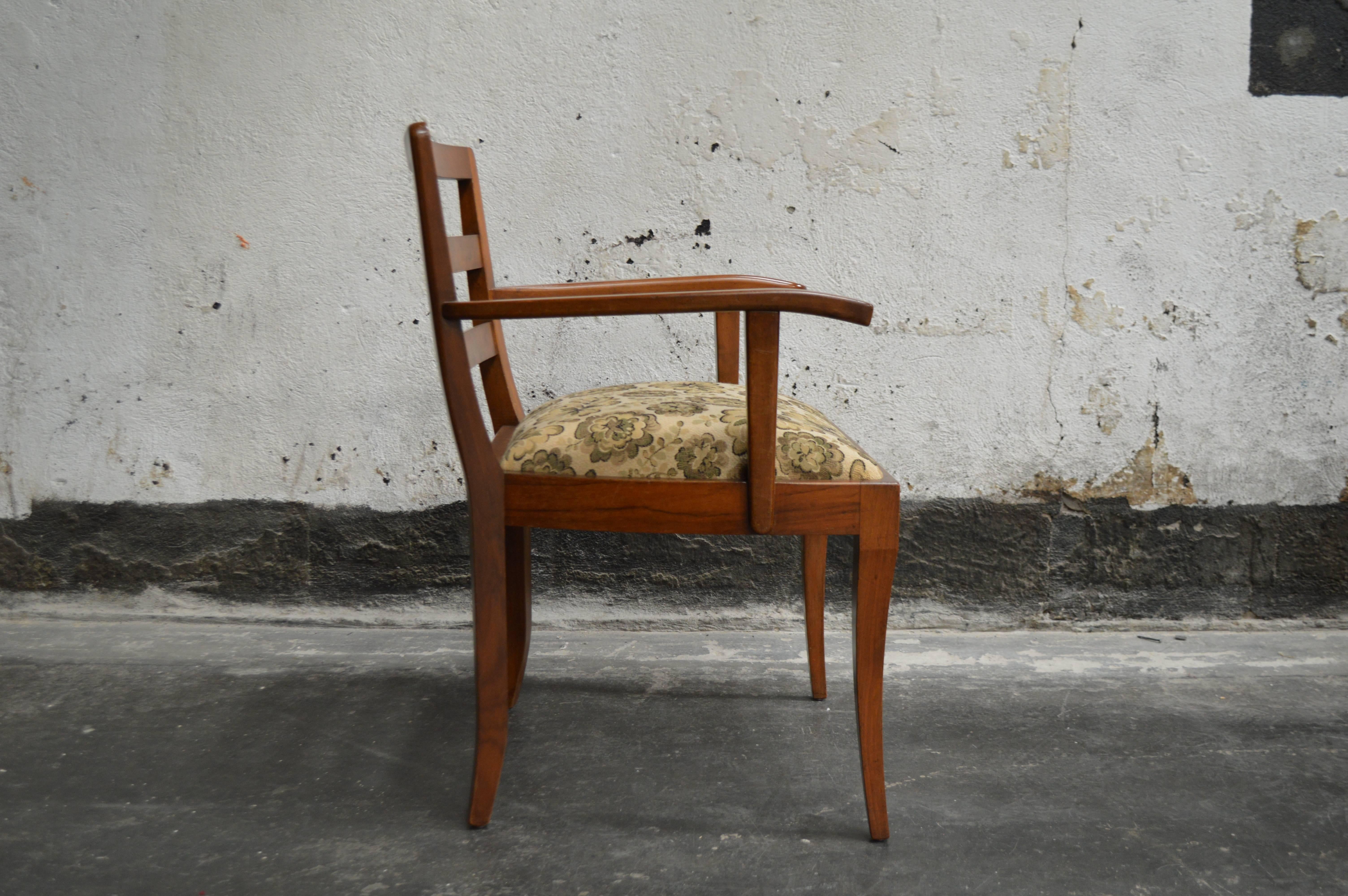 Swedish Art Moderne side accent armchair made of golden flame birch with original upholstery. Fabric is in excellent vintage condition but the price does include reupholstery in your COM fabric if preferred. 

Dimensions:
25.5