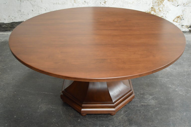 Custom Round Dining Table in Medium Walnut Finish at 1stDibs
