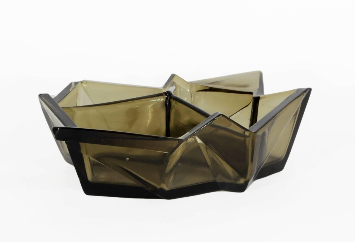 American Ruba Rombic Art Deco Era Glass Bon Bon Dish by Reuben Haley